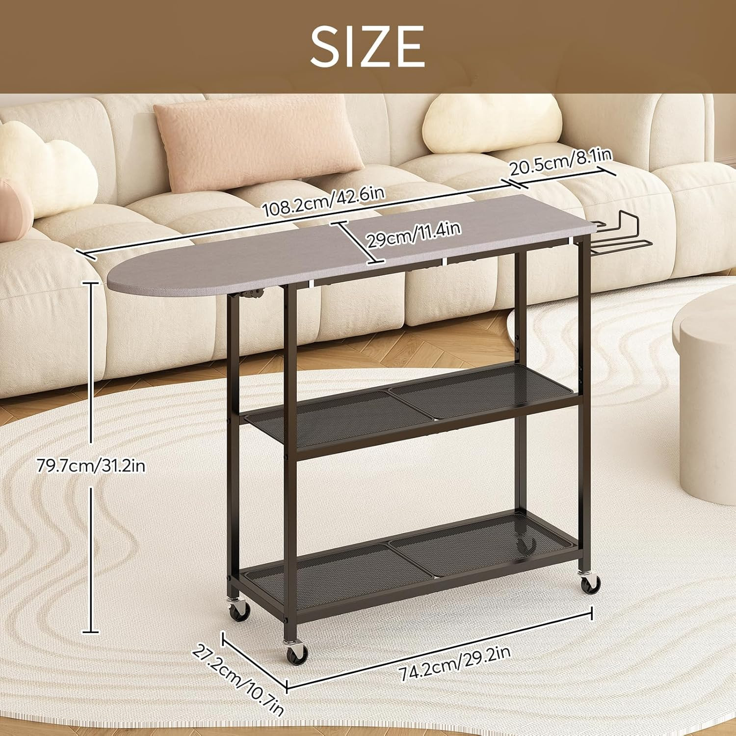 Ironing Board with 2 Tier Storage Basket, Movable Ironing Board Full Size for…