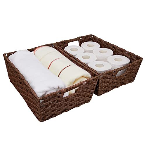 Large Wicker Storage Basket Metal Frame Set Of 2 Washable Waterproof 15″ X 10.3″