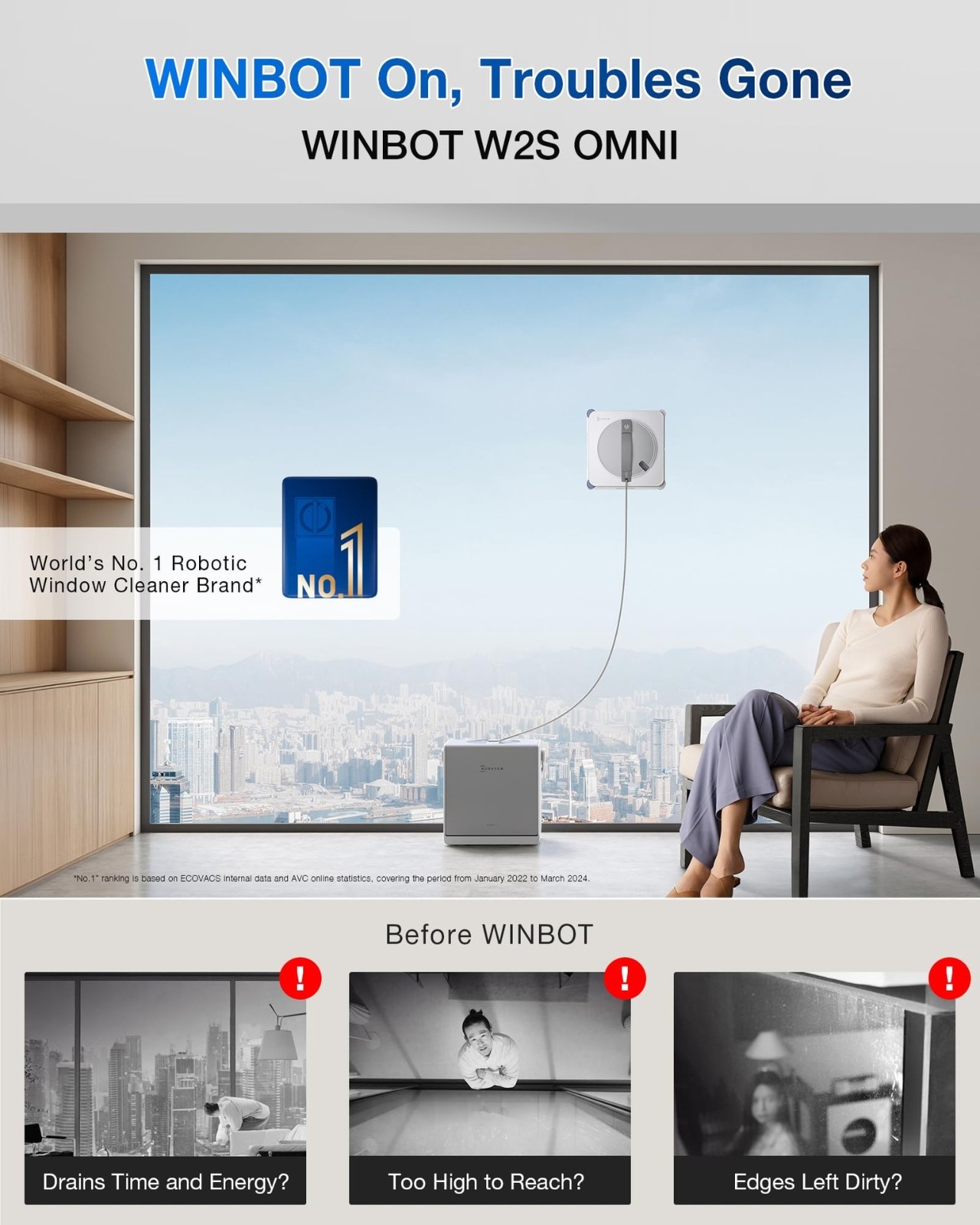 ECOVACS WINBOT W2S Omni Window Cleaning Robot TruEdge Auto Spray App