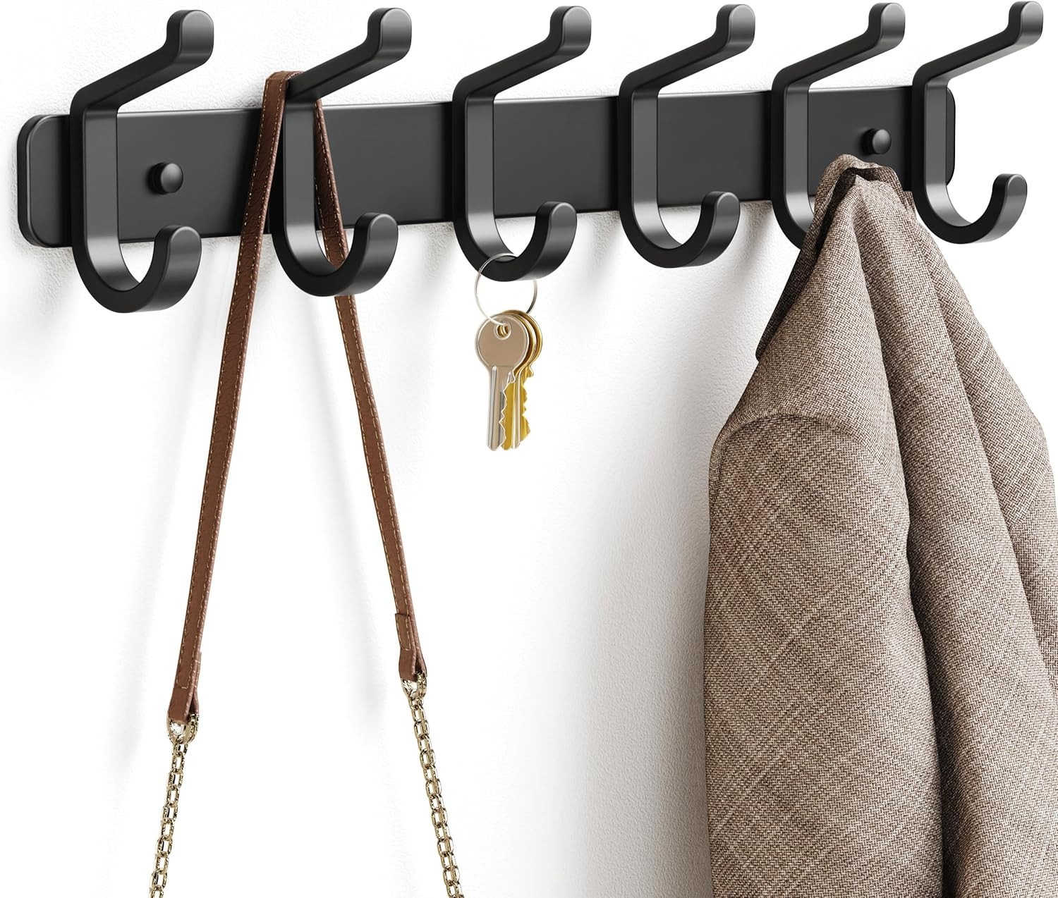 Coat Rack Wall Mounted Heavy-Duty Metal Coat Hanger 6 Hooks Hanging Hat Clothes