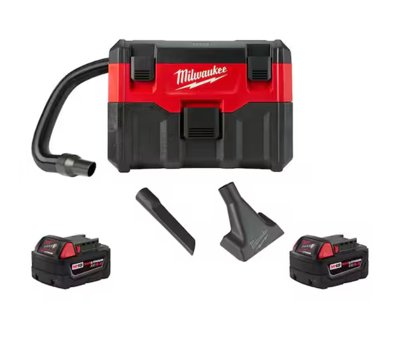 Milwaukee M18 2-Gallon Wet/Dry Vacuum 0880-20 BUNDLE w/ 2x M18 XC 5.0 Battery