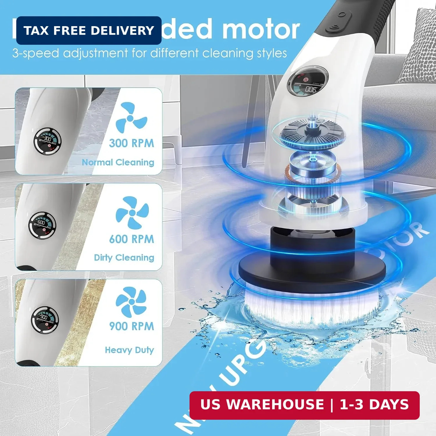 Electric Spin Scrubber, Cordless Cleaning Brush with 180 Min Runtime, 3-Speed, 7