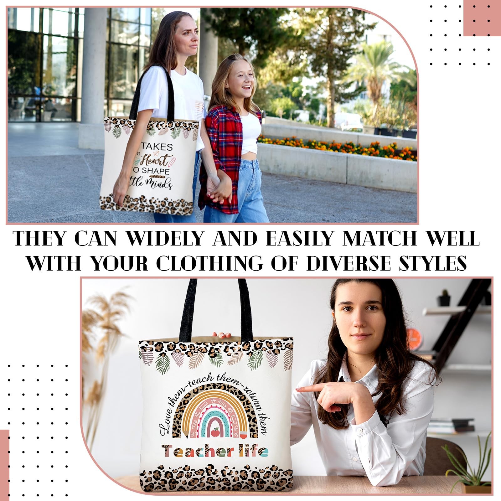 Buryeah 2 Pcs Back to School Teacher Gift Tote Bag One Size, Stylish Color