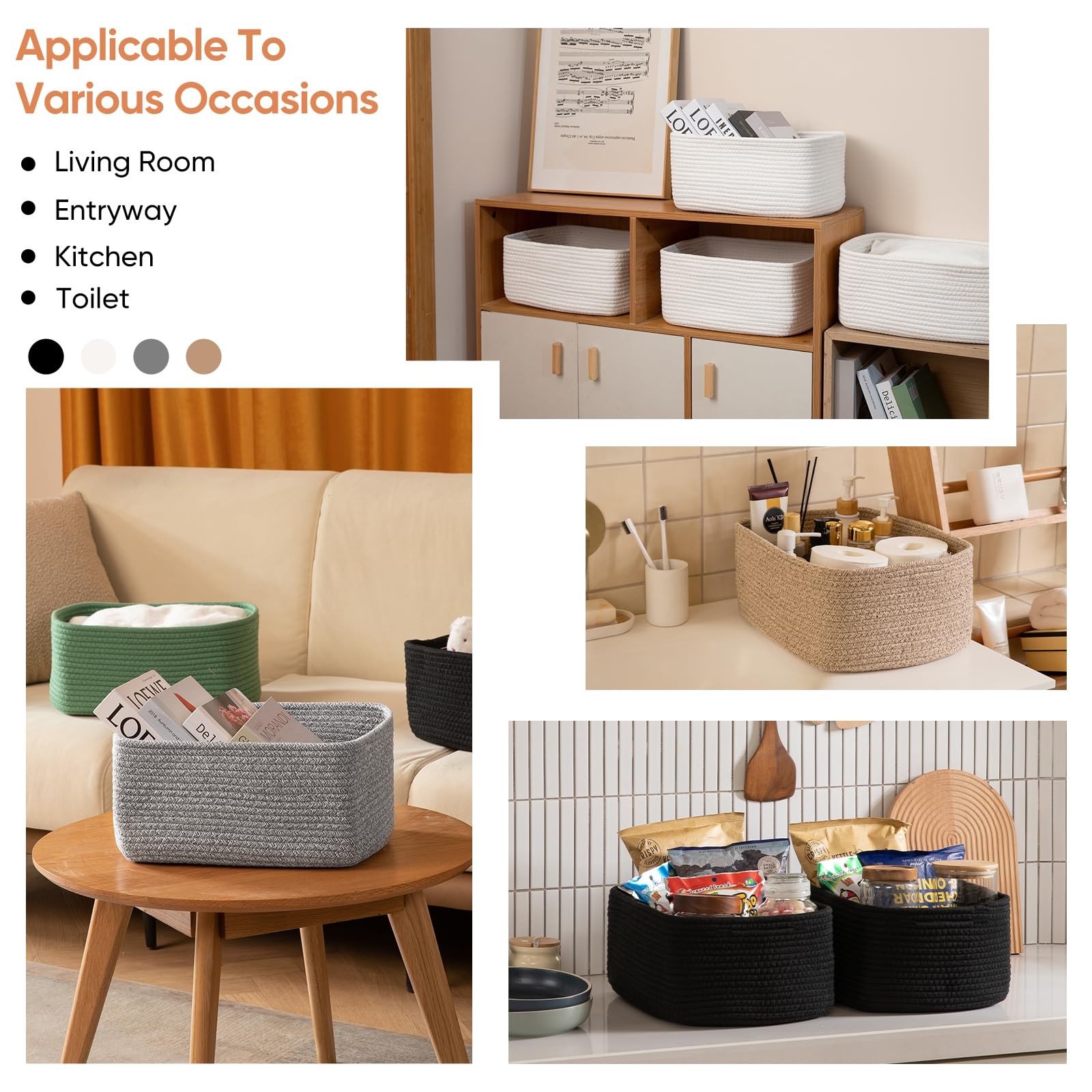 4 Pack 14.17 * 11.02 * 6.3IN Storage Baskets for Organizing Shelves, Woven Ro…