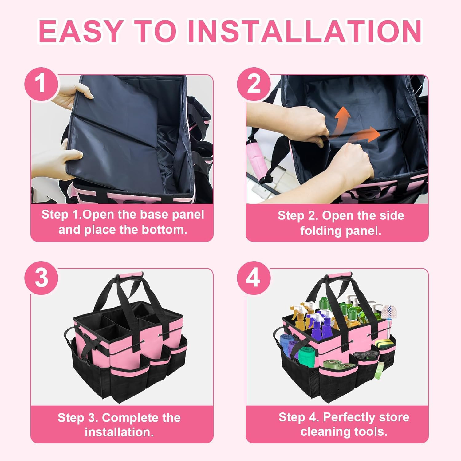 Large Cleaning Caddy Bag – Cleaning Supply Organizer Bag with Handle & Adjustabl