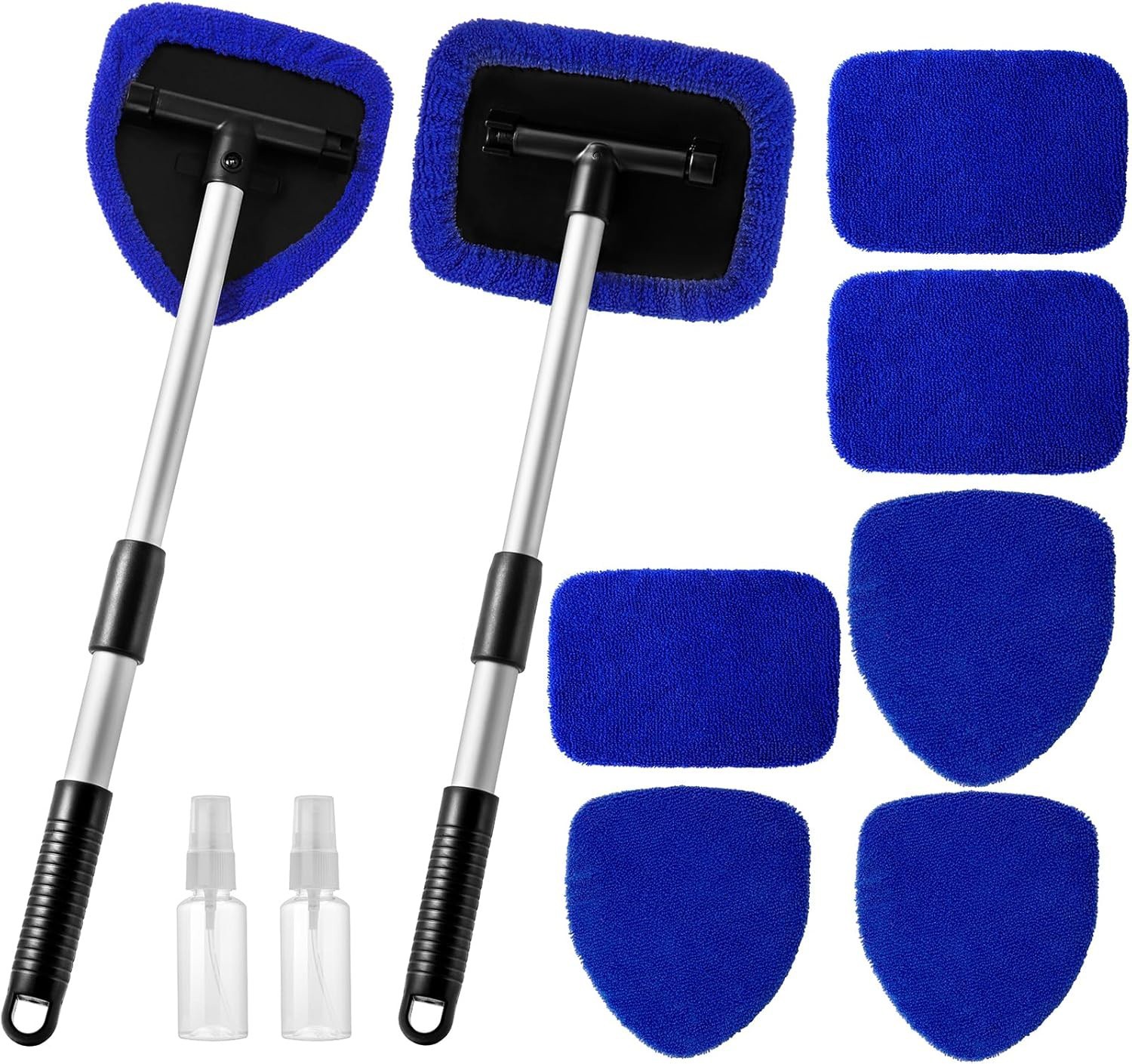 10Pcs Car Windshield Cleaner Tool Kit Extendable Handle Reusable Microfiber Pads