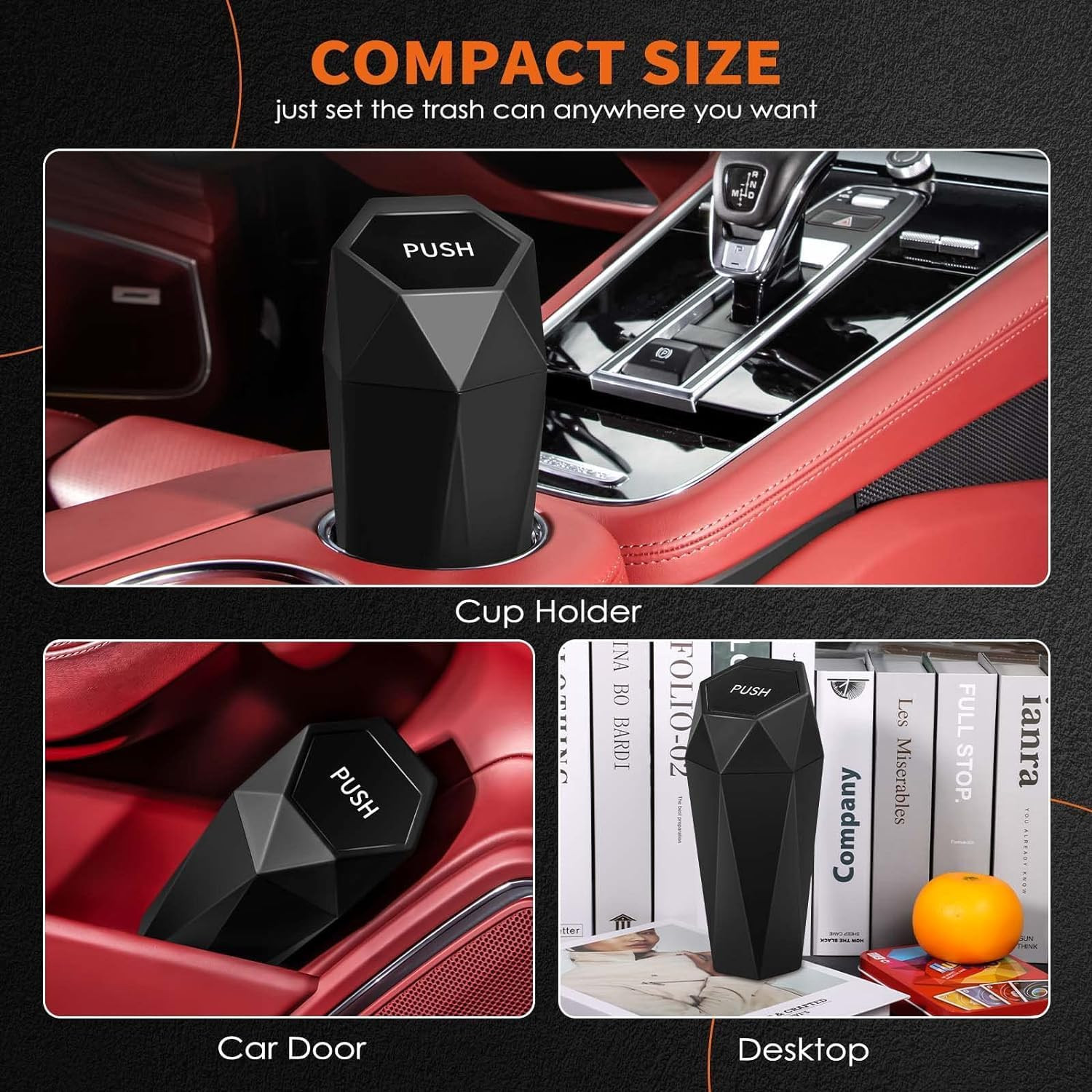 HOTOR Car Trash Can with Lid – 2 Pack, Car Accessories for Interior, Leakproof V