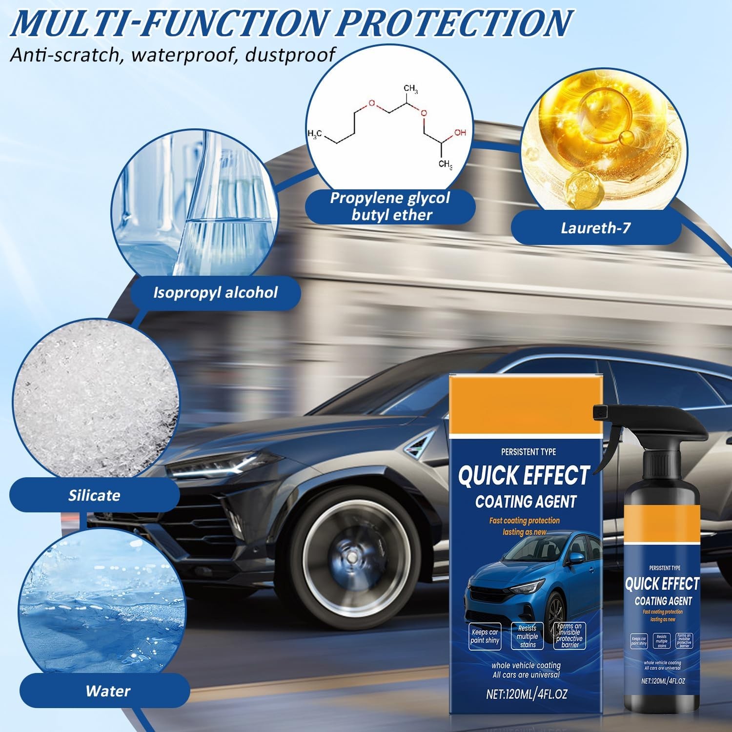 2PCS Car Coating Spray,Quick Effect Coating Agent,Car Scratch Wax Polish Spray