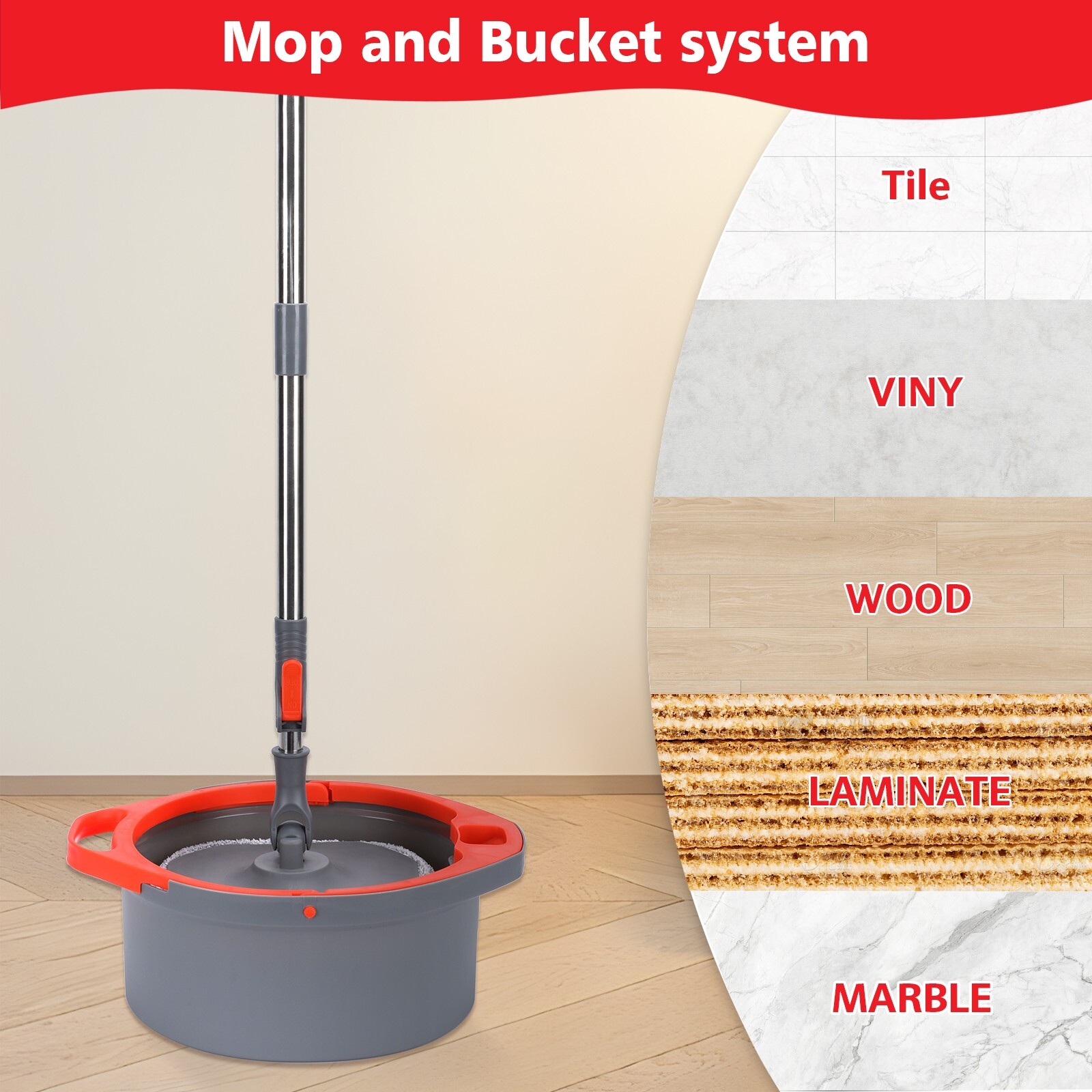 Spin Mop and Bucket System Set, Dirty Clean Water Separation System 360° Rotate