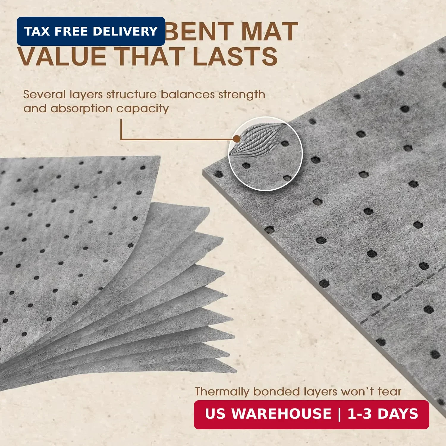 Oil Absorbent Pads Roll, Oil Absorbent Mat 15″ x 50′ Heavy Duty for Industrial G