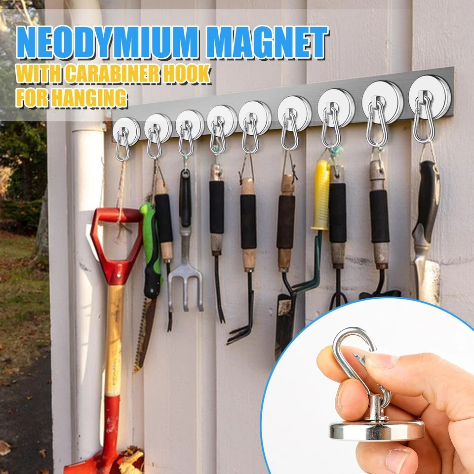 2 Pack 200Lbs Magnetic Carabiner Hooks Neodymium Magnet Hooks with Carabiner