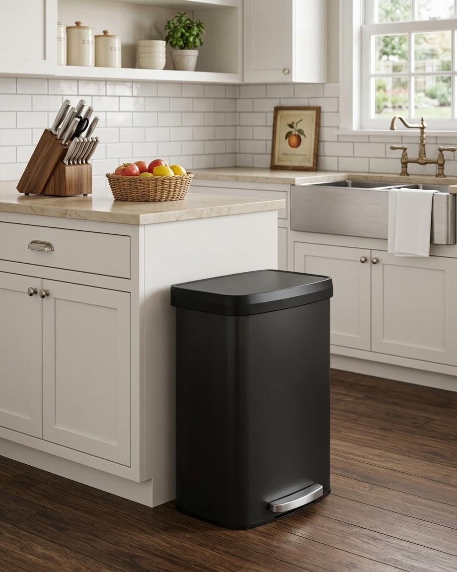 Touch-Free 60L Stainless Steel Step Trash Can 16 Gallon Soft-Close Lid Waste Bin