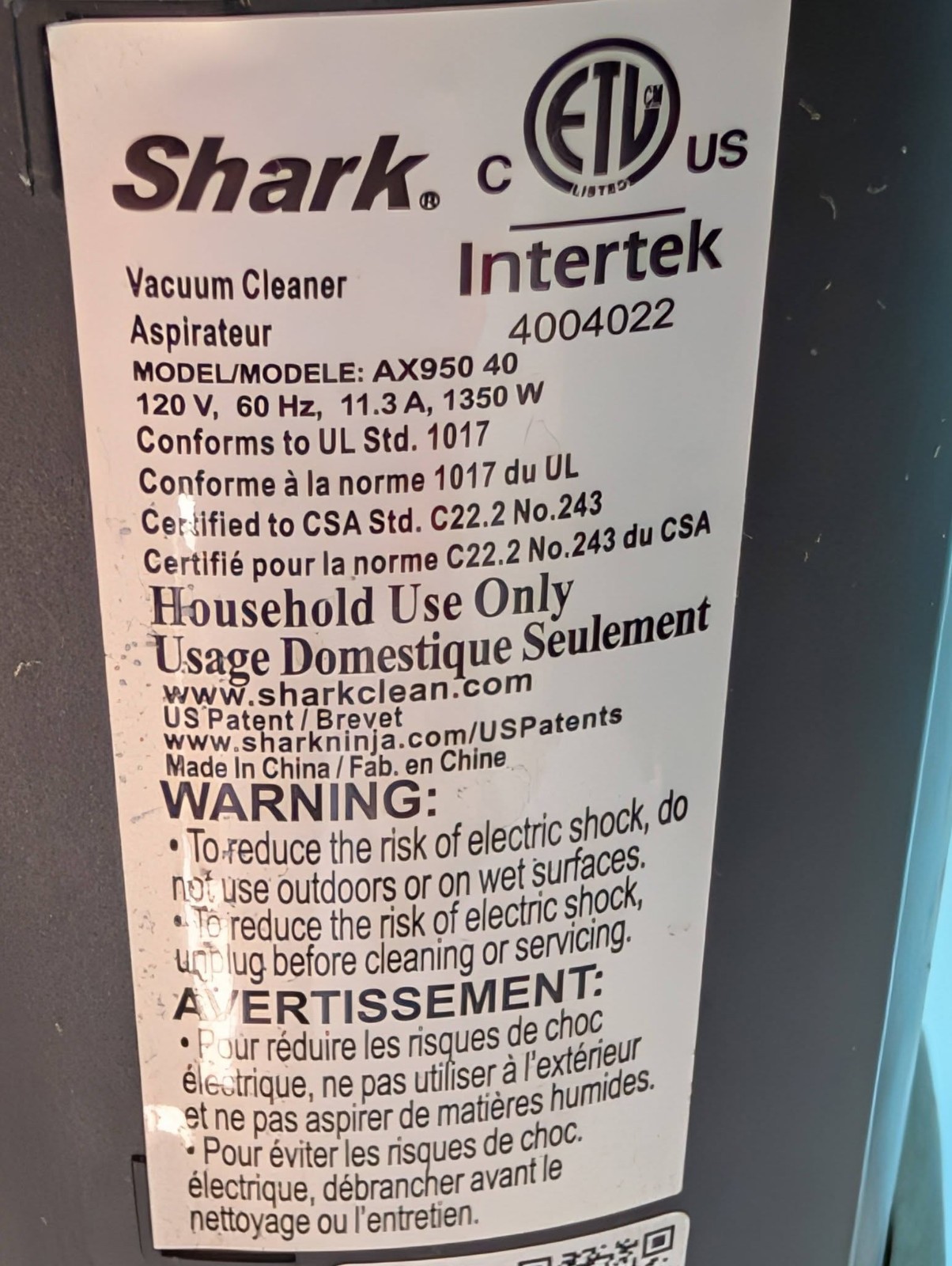 Shark Apex Duoclean Vacuum Motor Assembly Pod Model AX950 Tested Working