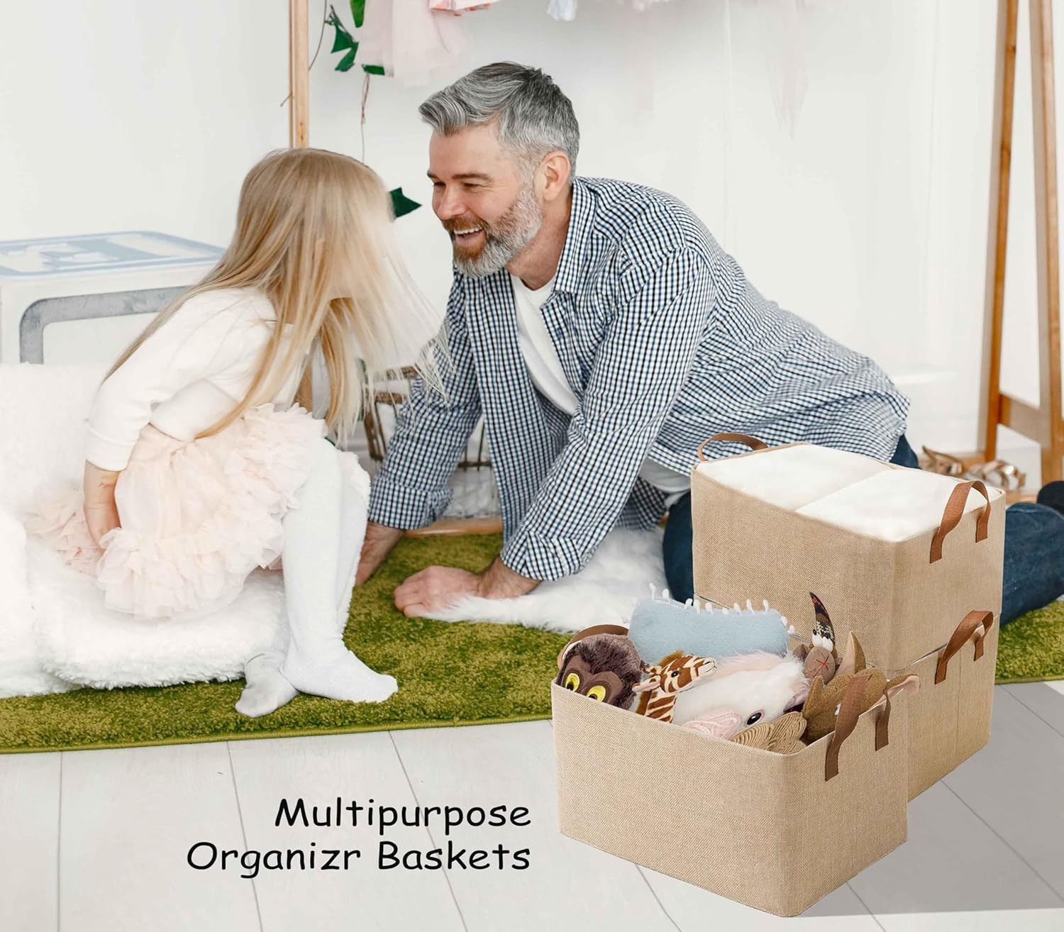 Linen Closet Organizer Storage Bin with Steel Frame, Stackable Fabric Jeans Bask