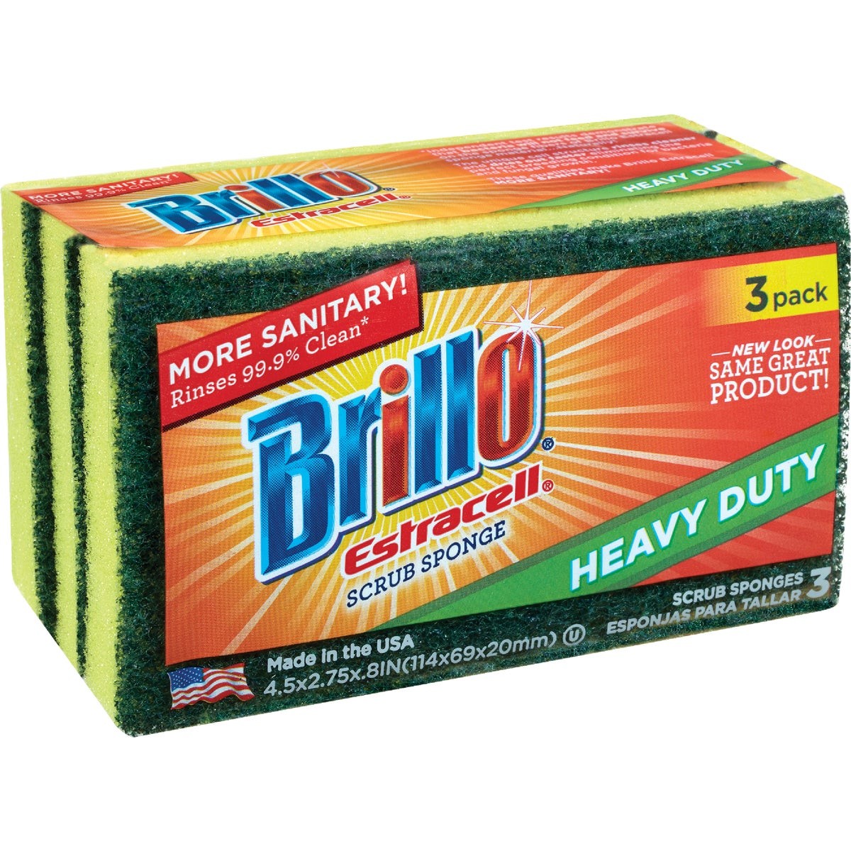 Brillo Estracell 4.5 In. x 2.75 In. Heavy Duty Sponge (3-Count) 21031 Brillo