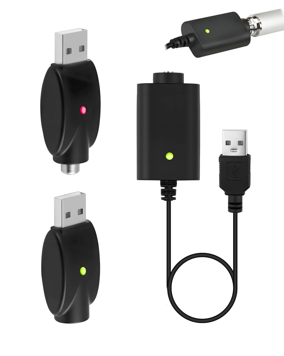 3 Pack Smart USB Charger Cable Adaptor with LED Indicator Compatible Black