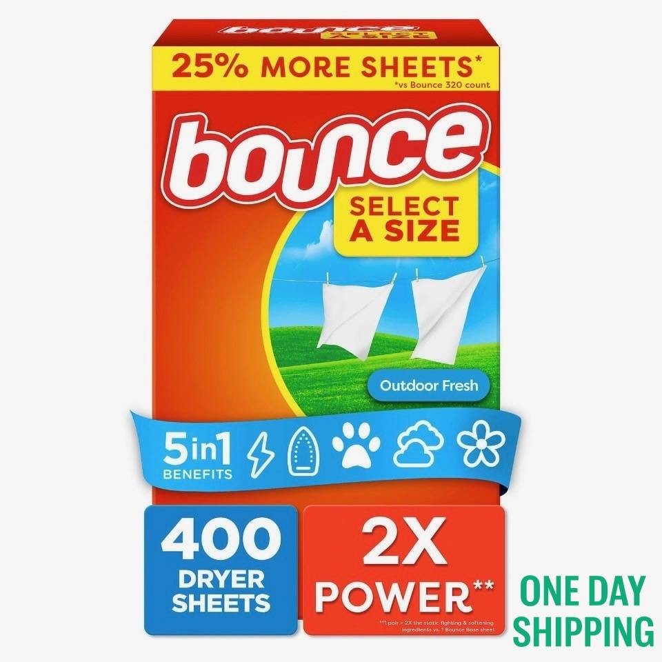 Bounce Select a Size Fabric Softener Dryer Sheets, Outdoor Fresh, 400 ct.