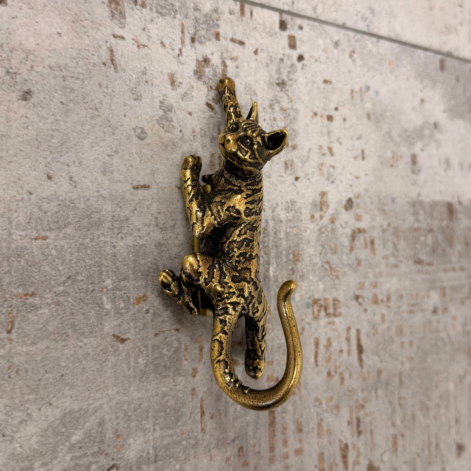 Bengal Cat Wall Hook Solid Brass Key Holder Animal Bathroom Decor Gift