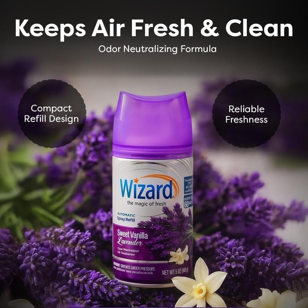 3 WIZARD AUTOMATIC SPRAY REFILLS – 5 oz SWEET VANILLA LAVENDER
