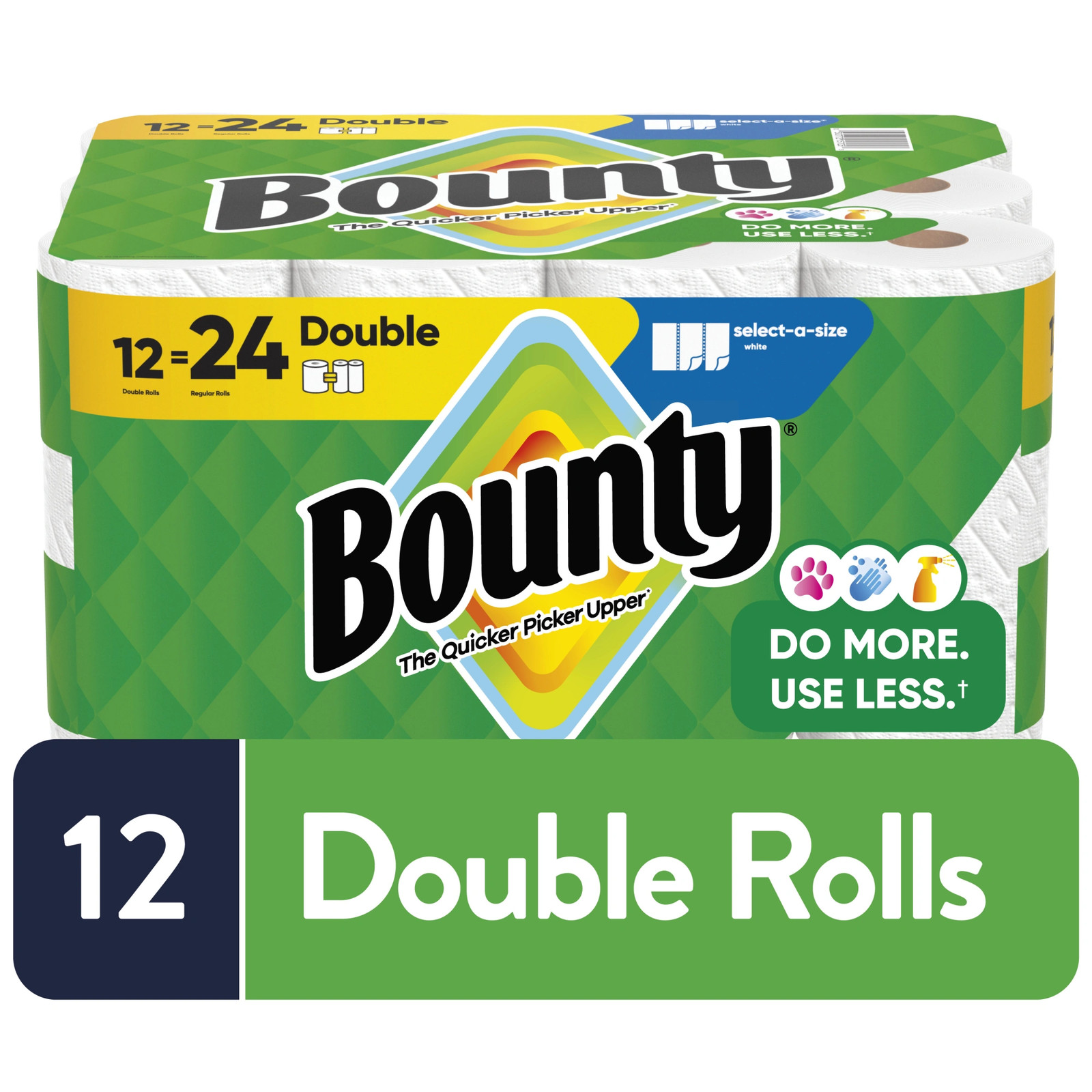 Bounty Paper Towels Select-A-Size Double Rolls, 12 Rolls Total, White