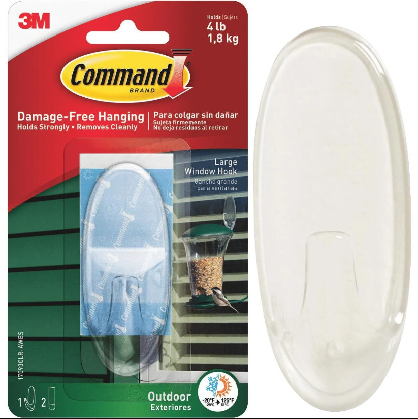 4 Pks 3M Command 1 Large Clear Window Hook & 2 Adhesive Strips Per Pack Max 4 lb