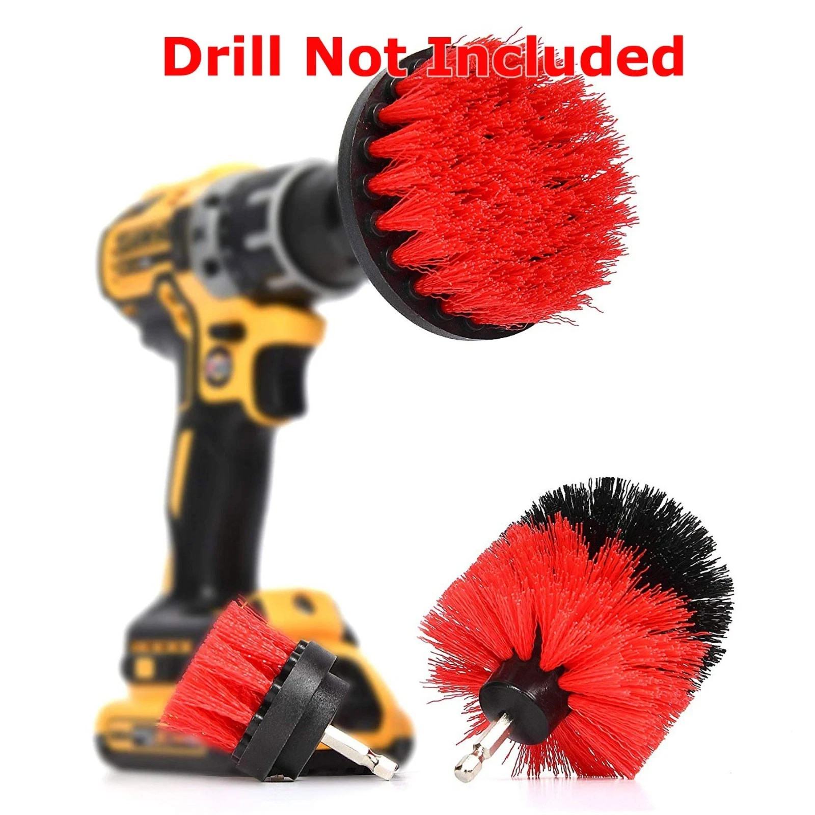 Red 6 Pack Drill Brush Attachment Scrubber Brushes Set Kit with Bit Extension