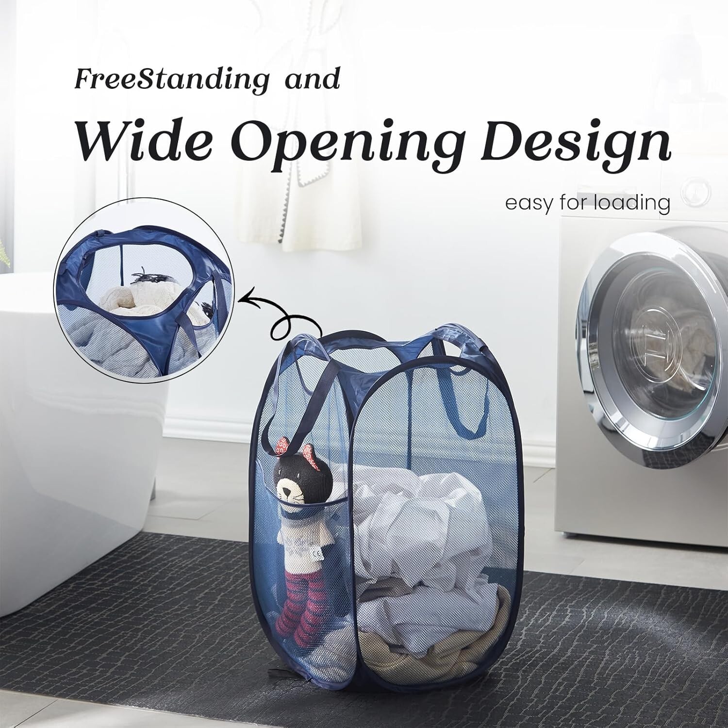 TECHMILLY Collapsible Mesh Pop Up Laundry Hamper 14″L x 14″W x 24″H (2 Pack)