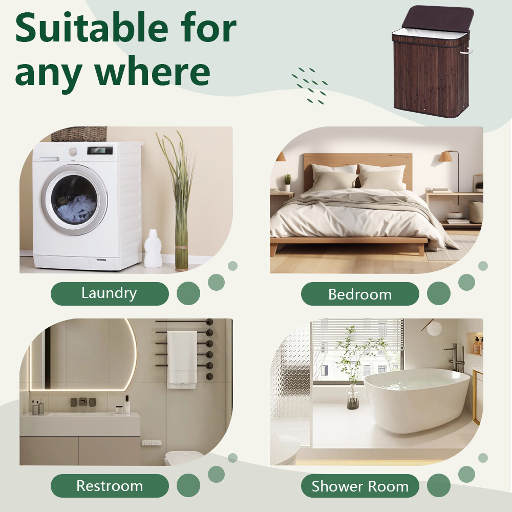 72L Laundry Hamper with Lid Folding Bamboo Laundry Basket with Removable Liner