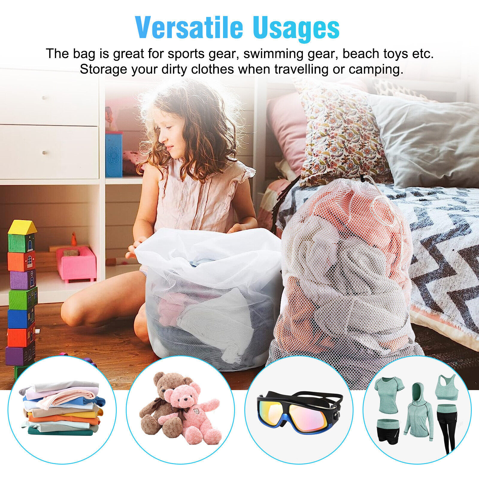 3×Heavy Duty Large Mesh Net Wash Clothes Laundry Bag With Drawstring Top Closure
