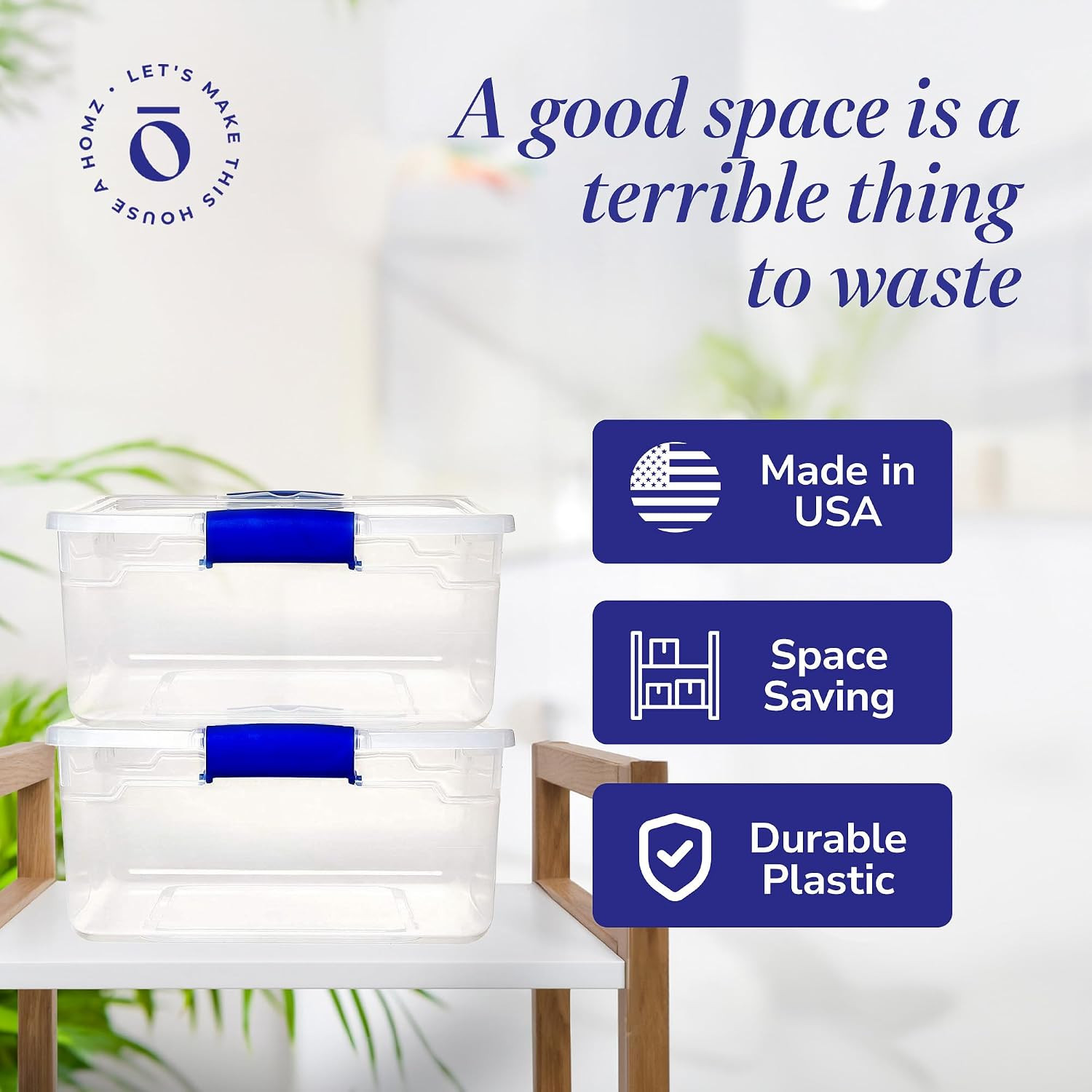 12-Pack Secure Latch, Clear Plastic Storage Organizer Bins, 15.5 Quart, Blue – S