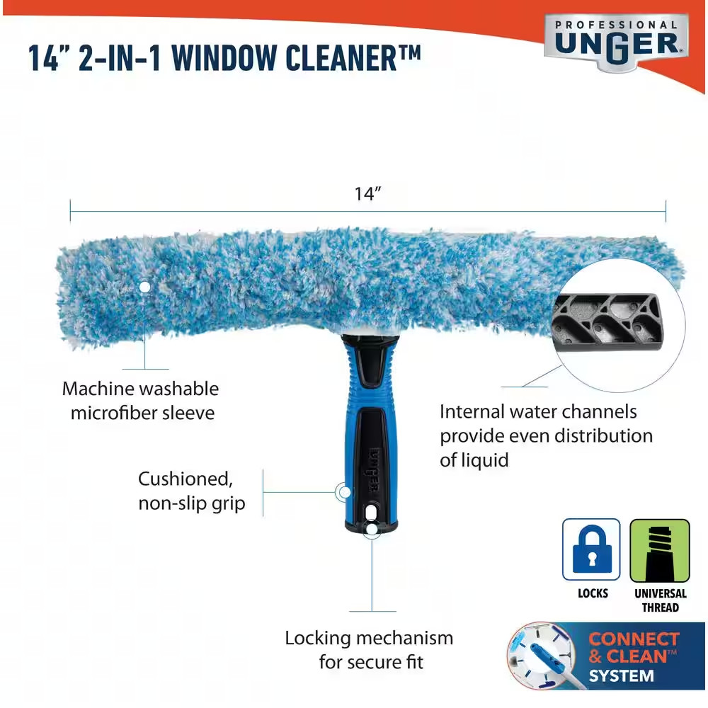 14 In. 2-In-1 Window Cleaner Squeegee & Scrubber Combi