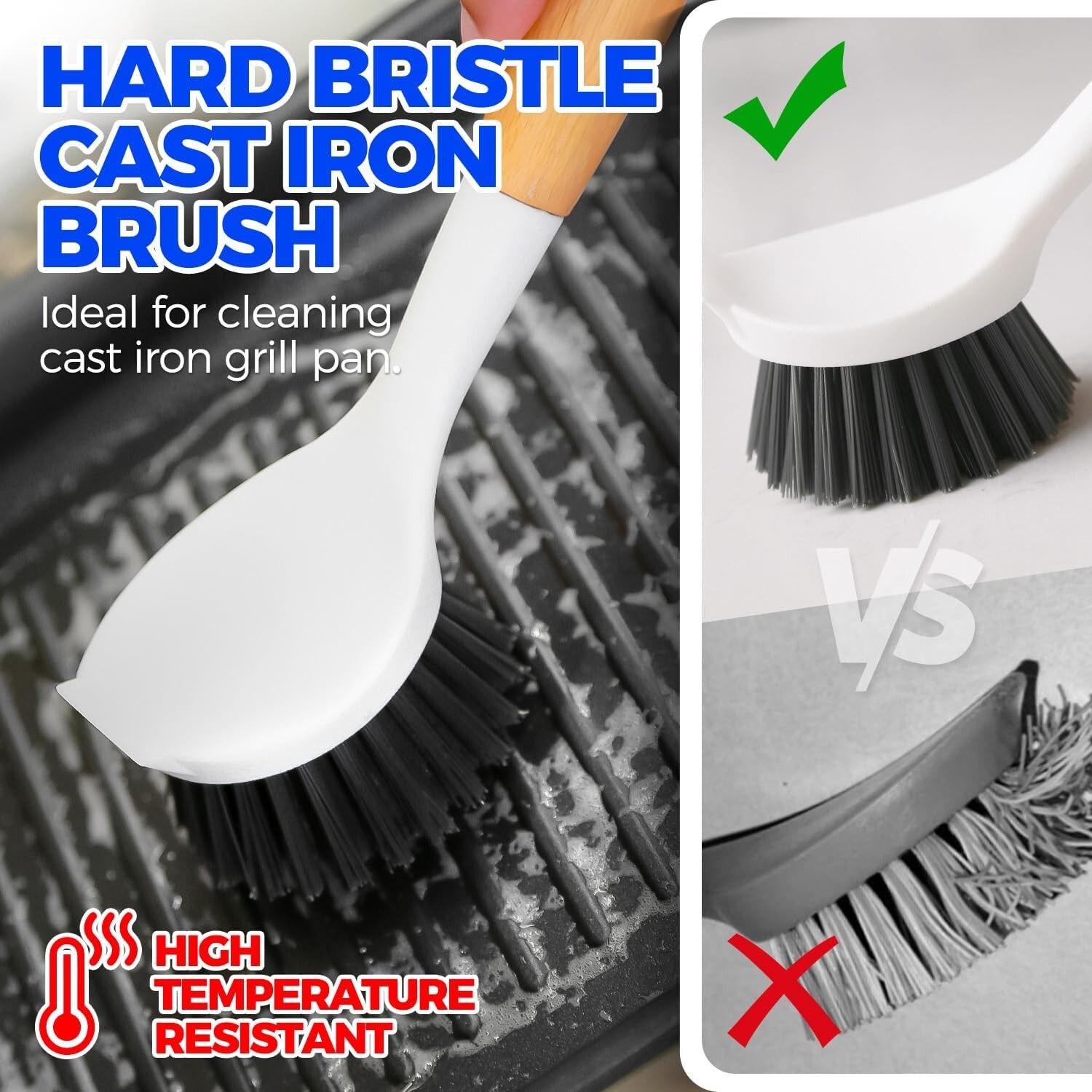 1/3 Pack Dish Brush Set with Bamboo Handle Kitchen Scrub Brush for Cleaning Dish