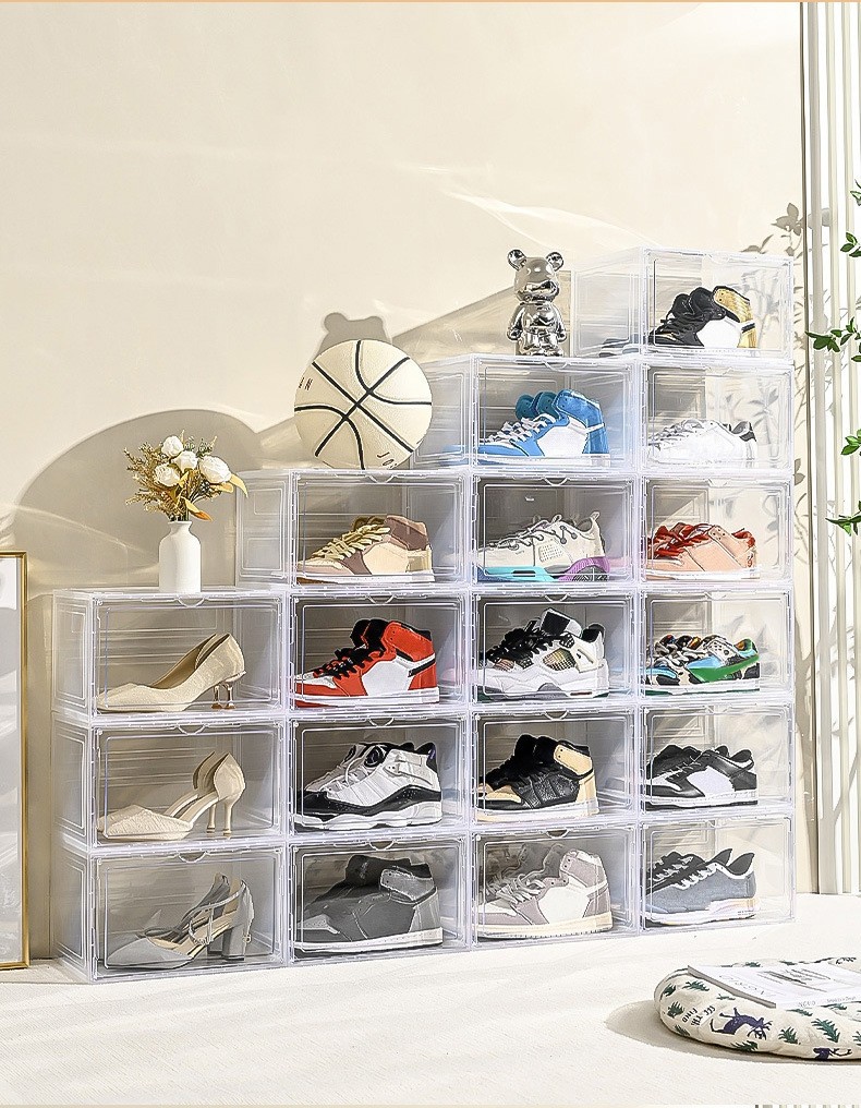 10x Magnetic Shoe Storage Boxes Full Clear Drop Side AJ Sneaker Organizer Case
