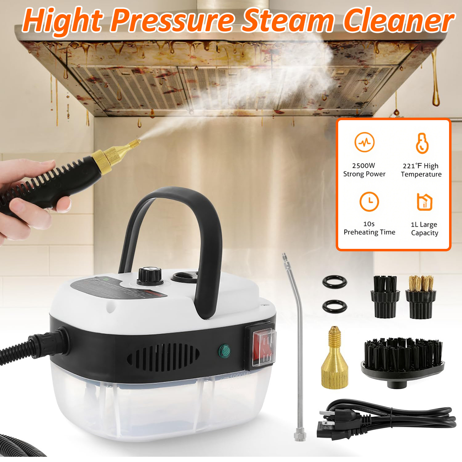 2500W Steamer for Cleaning High Pressure Portable Car Steamer for Home Kitchen