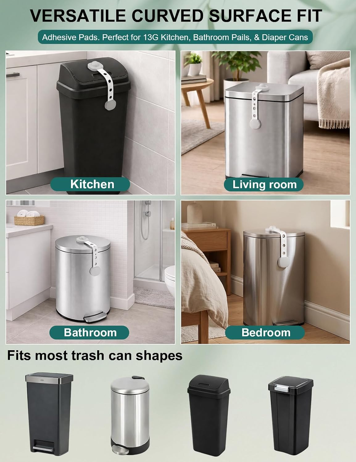 Gray Trash Can Lock Strap 2 Pack – Dual Button Child Proof Garbage Can Lid Lock