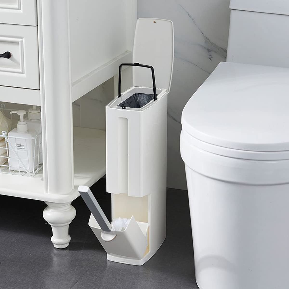 Slim Bathroom Trash Cans with Lid 4.4 Inches Wide/0.7 Gallons(3 Liters),Small