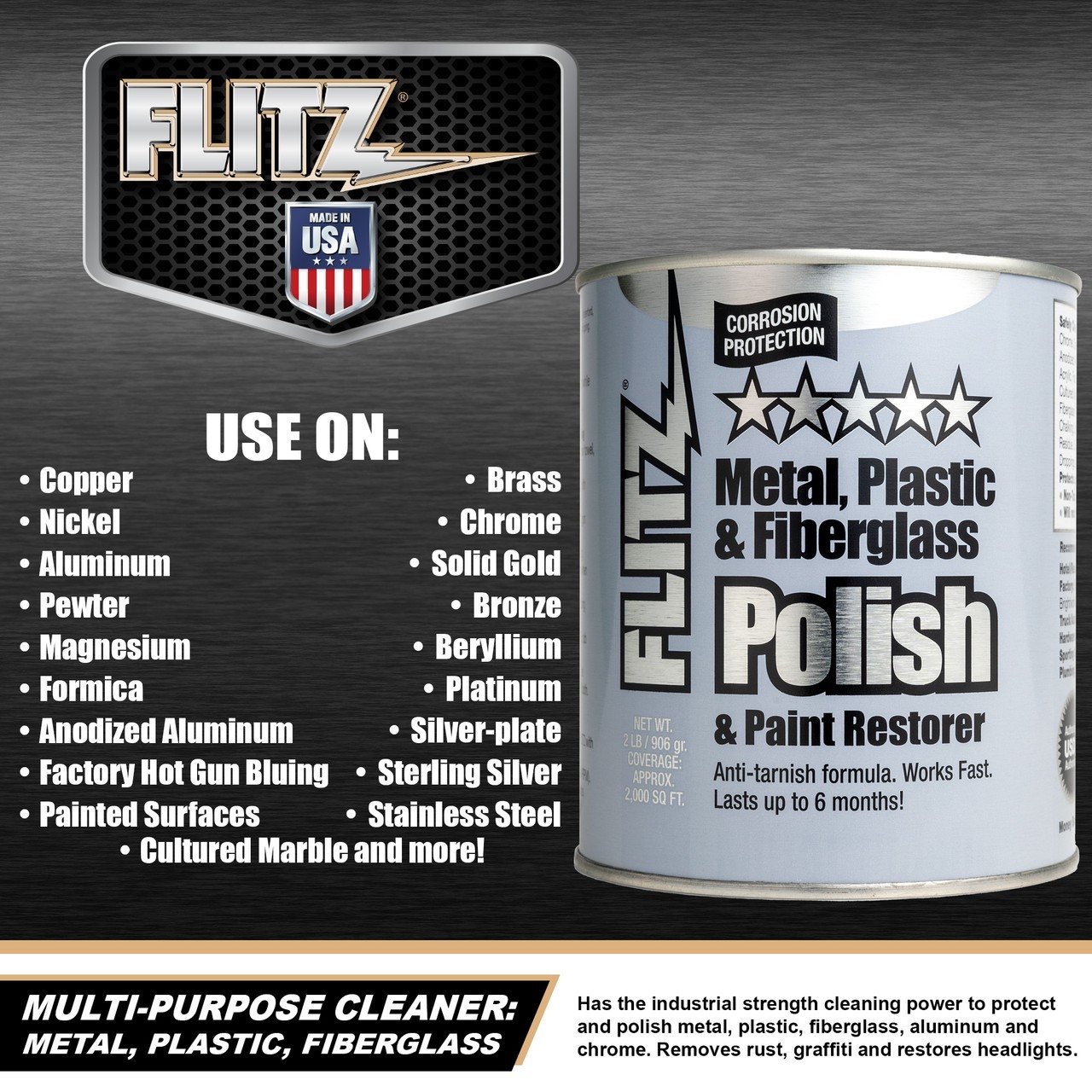 Flitz Metal Polish Paste 2 lb – Cleaner for Metal, Plastic & Fiberglass