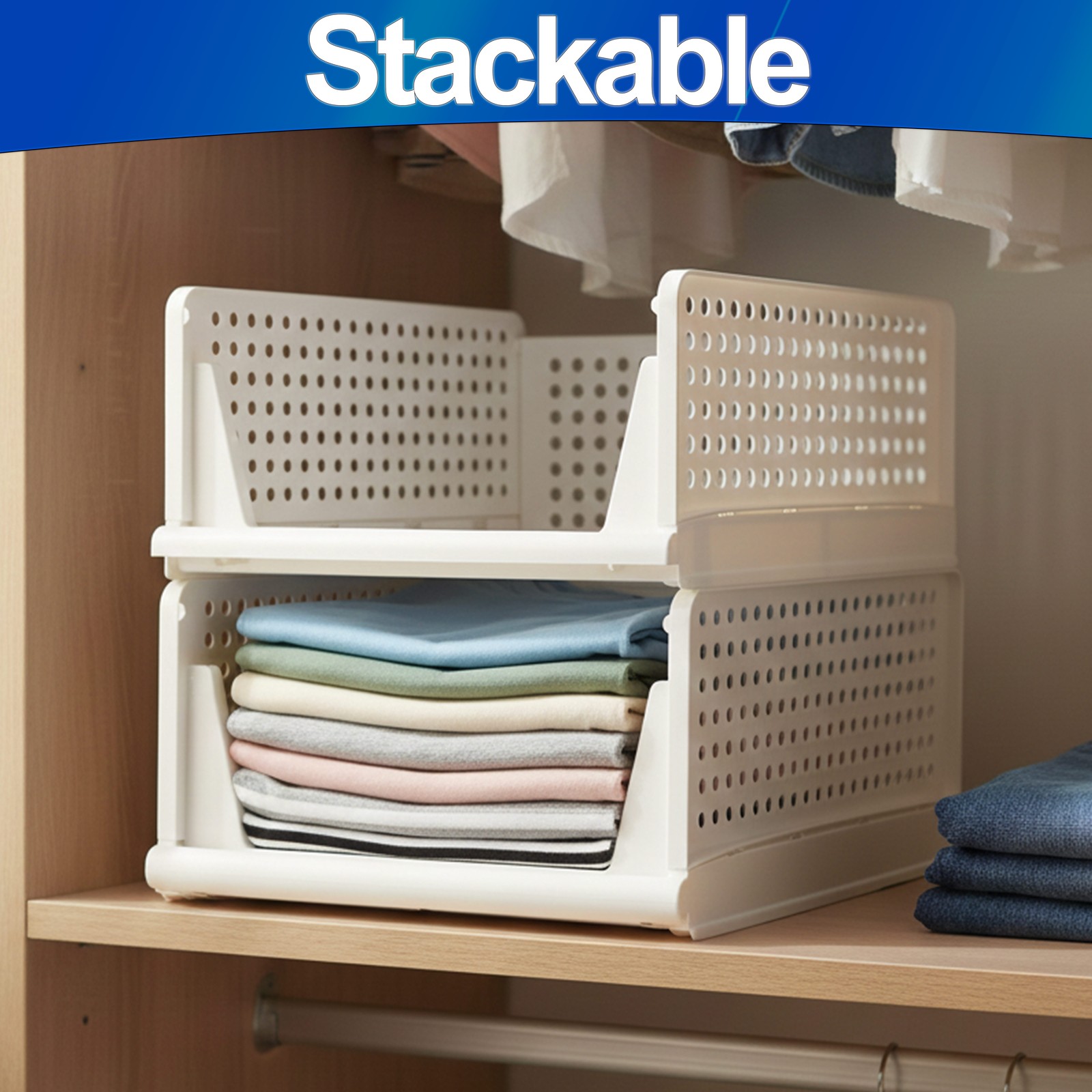 Stackable Closet Storage Shelf – Slidable & Ventilated Carts for Easy