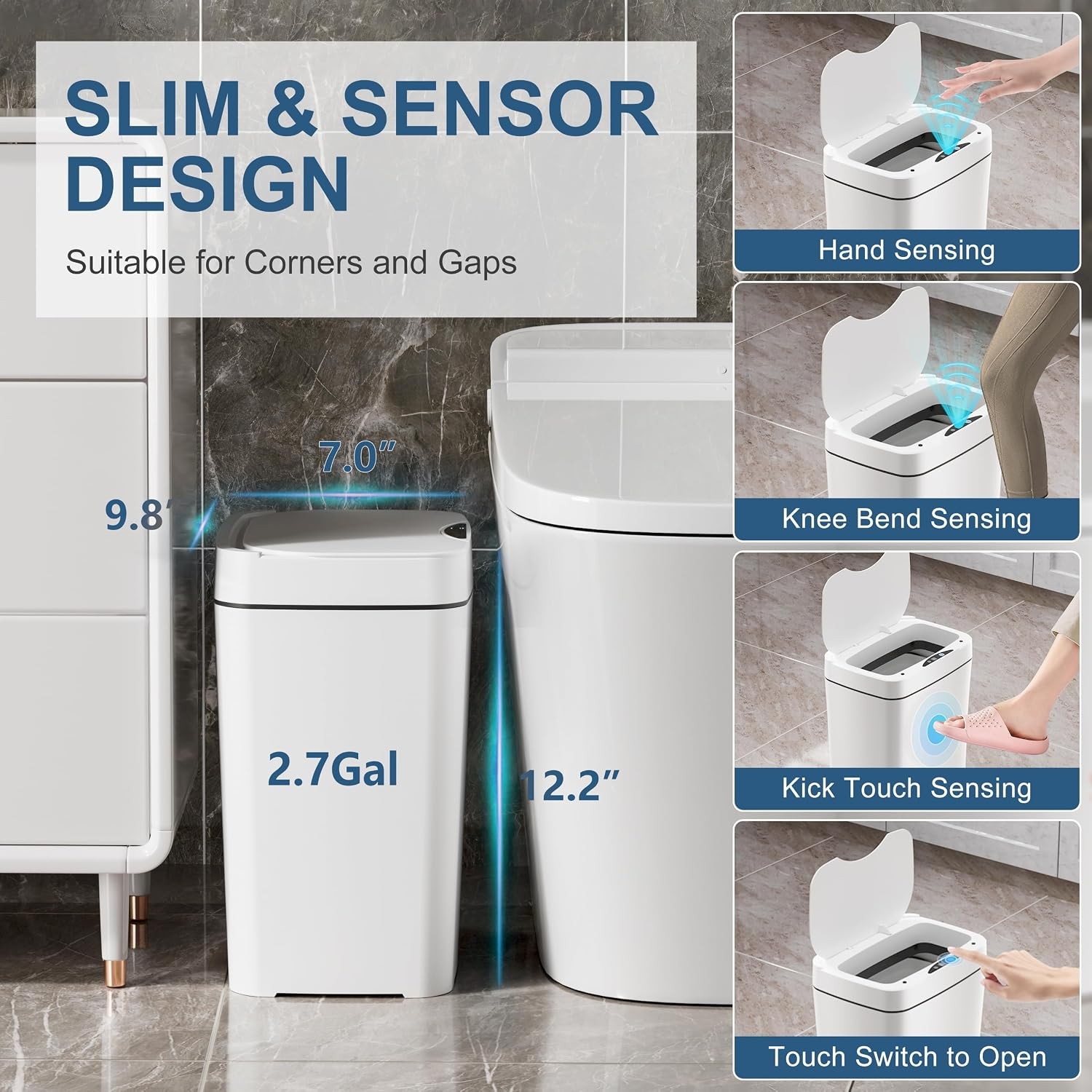 Vanpopubs 2 Pack 2.7 Gal Bathroom Trash Can with Lid, Automatic Trash Can Small