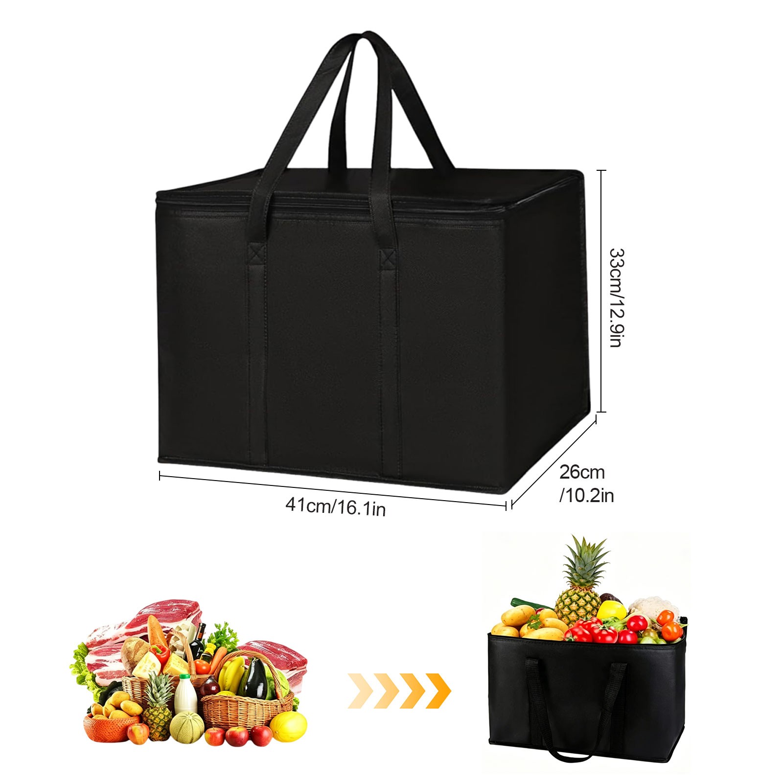 Extra Large Insulated Grocery Shopping Delivery Bag Foldable Cool Hot Food Tote
