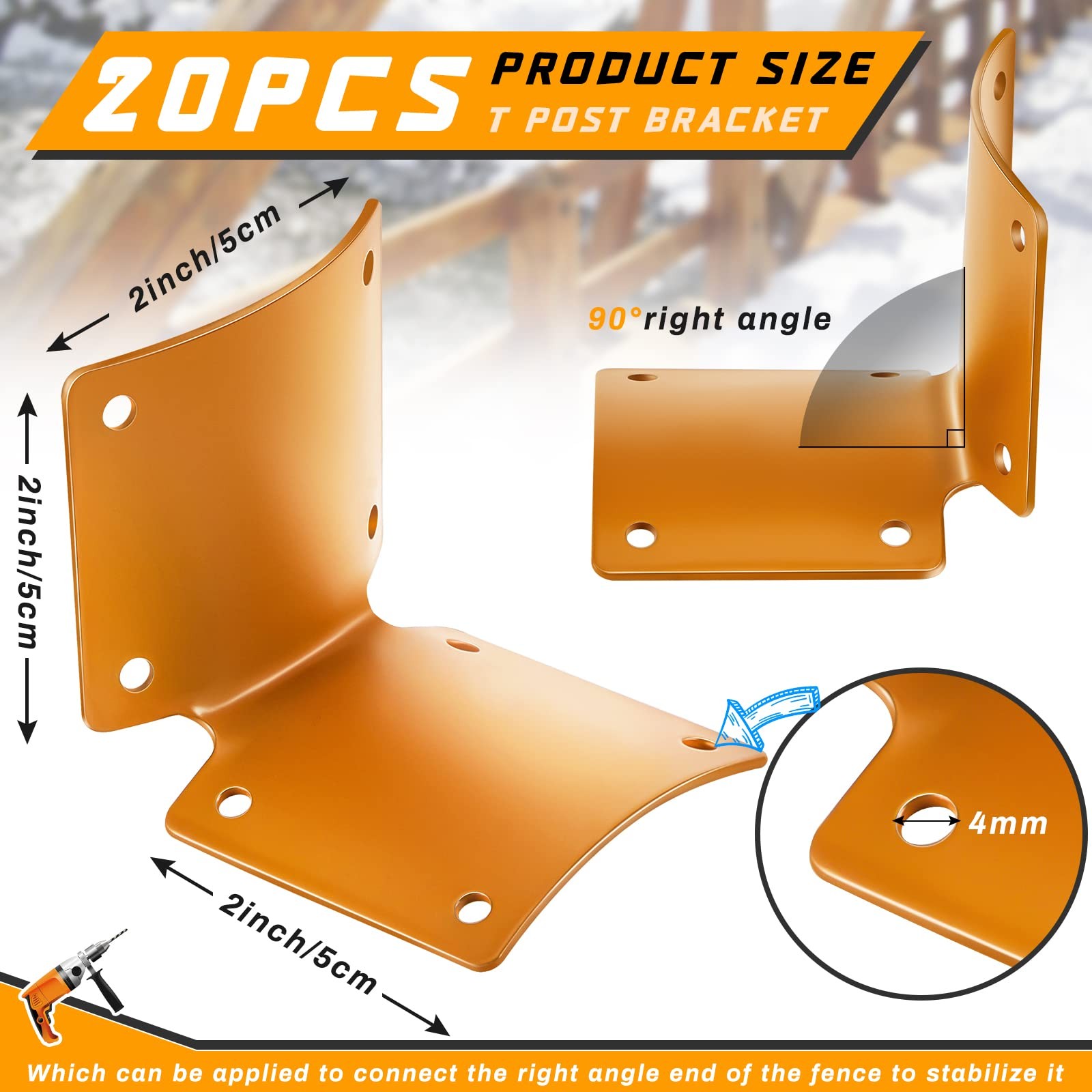 20 Pcs Round Post Fence Brackets Metal L for Wood Fence Post Repair Round Rai…