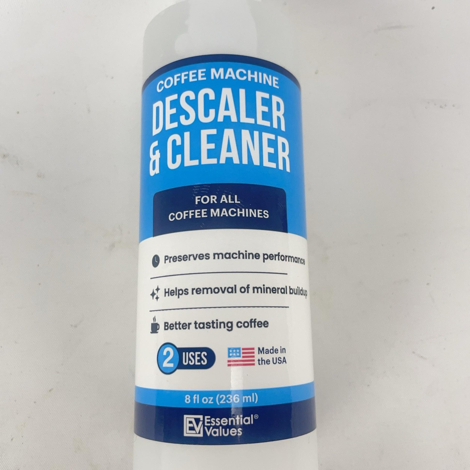 Essential Values Coffee Machine Descaler & Cleaner 8 Fl Oz Made In USA 2 Uses