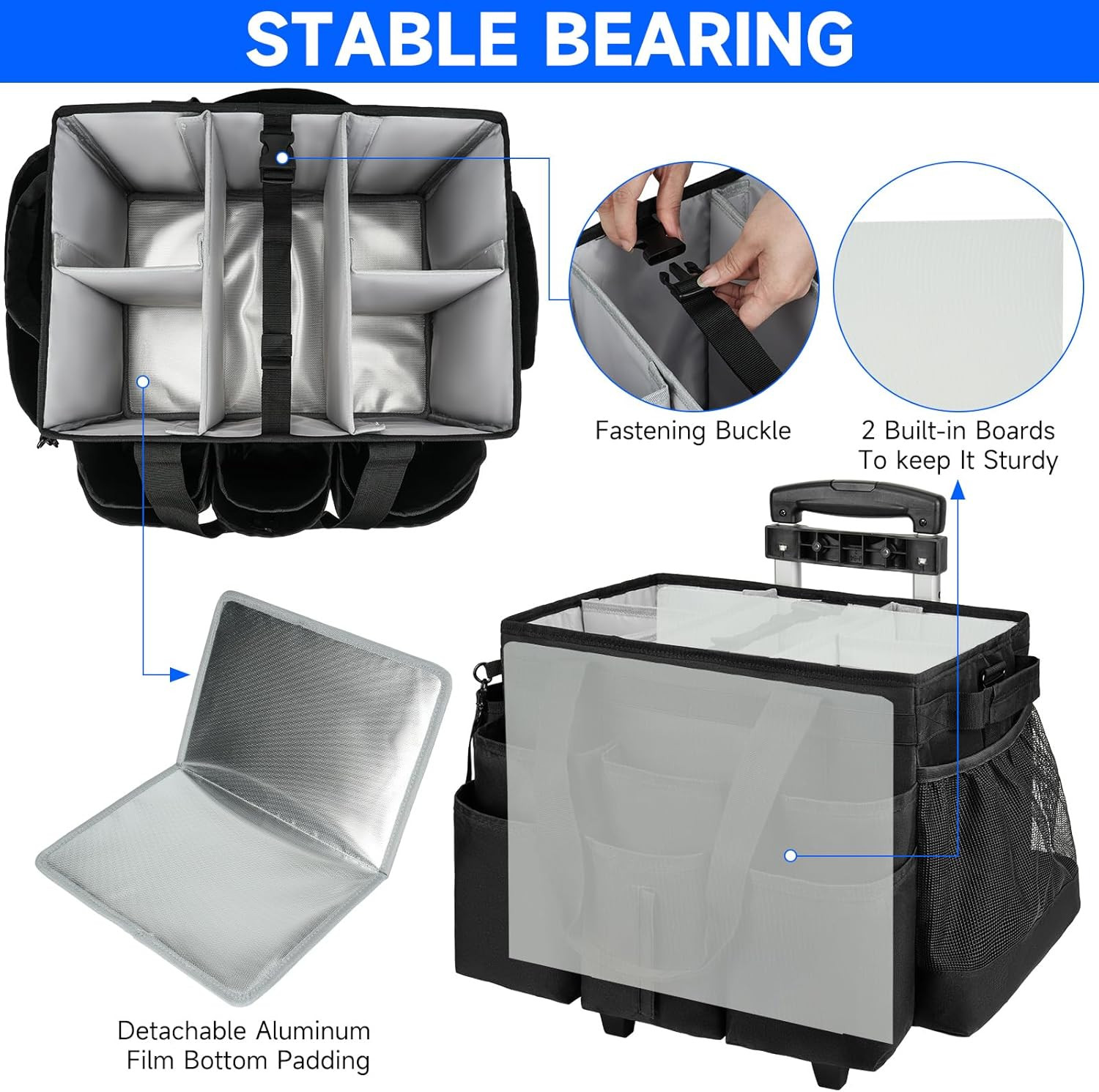 Large Rolling Cleaning Caddy Bag with Detachable Trolley,Cleaning Cart on Wheels