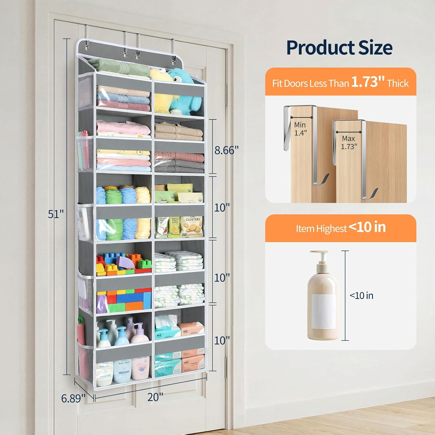 over the Door Organizer, 5 Tier Extra Large behind Door Storage of 10 Compartmen