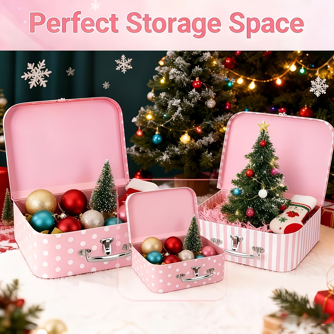 3/6 Pack Vintage Floral Dot Storage Boxes with Lids Handles