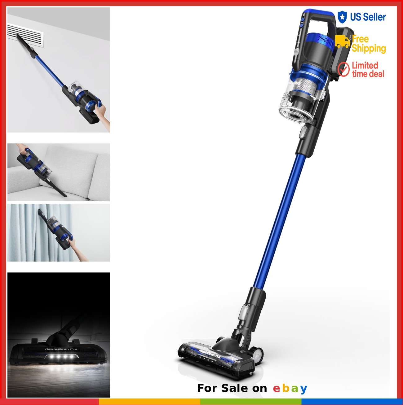 Cordless Stick Vacuum 5.3lb 40Min Runtime LED Headlights Lay Flat for Hard Floor