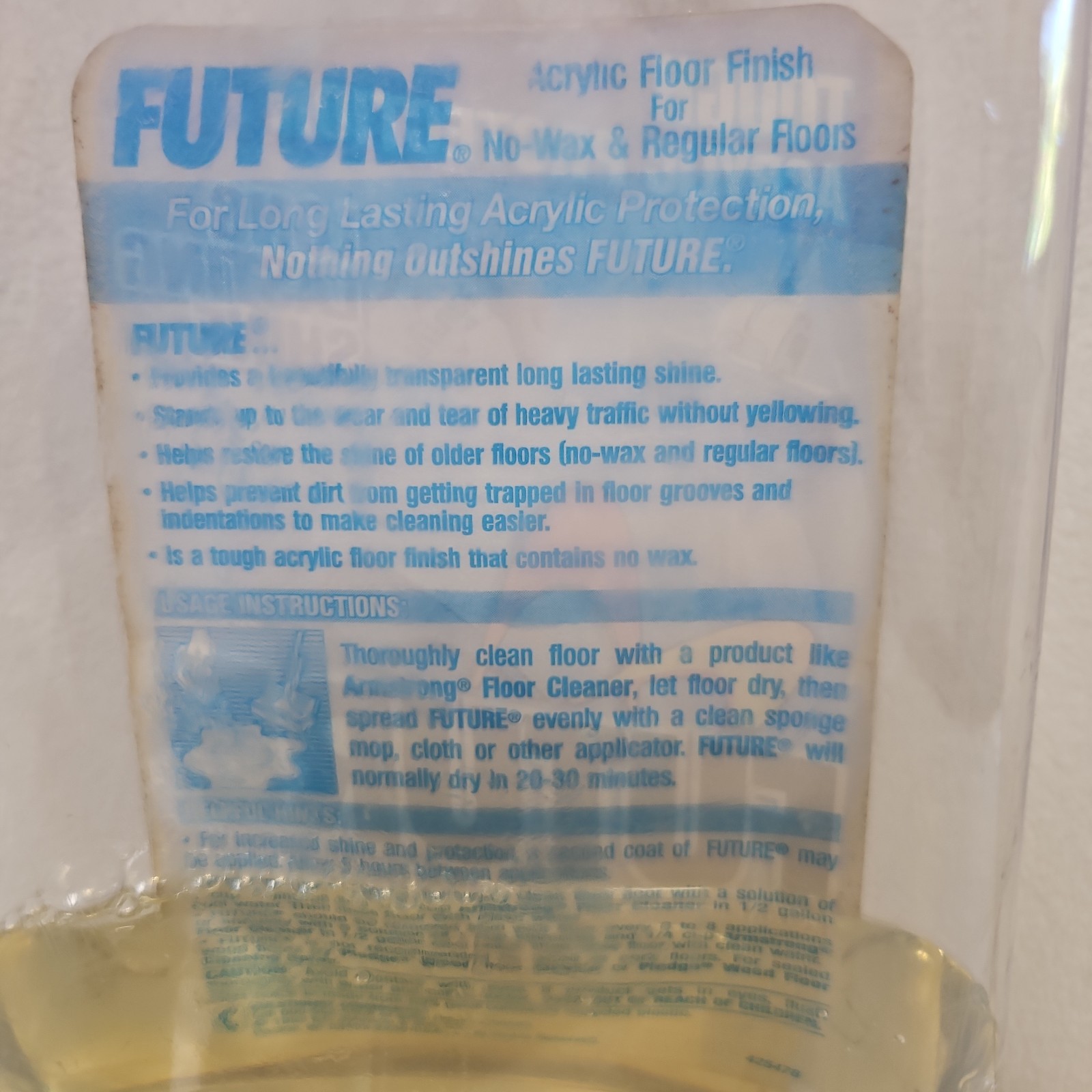 Vtg FUTURE Acrylic Floor Finish Shine 27 oz SC Johnson Wax Bottle 1/3 Full Disc.