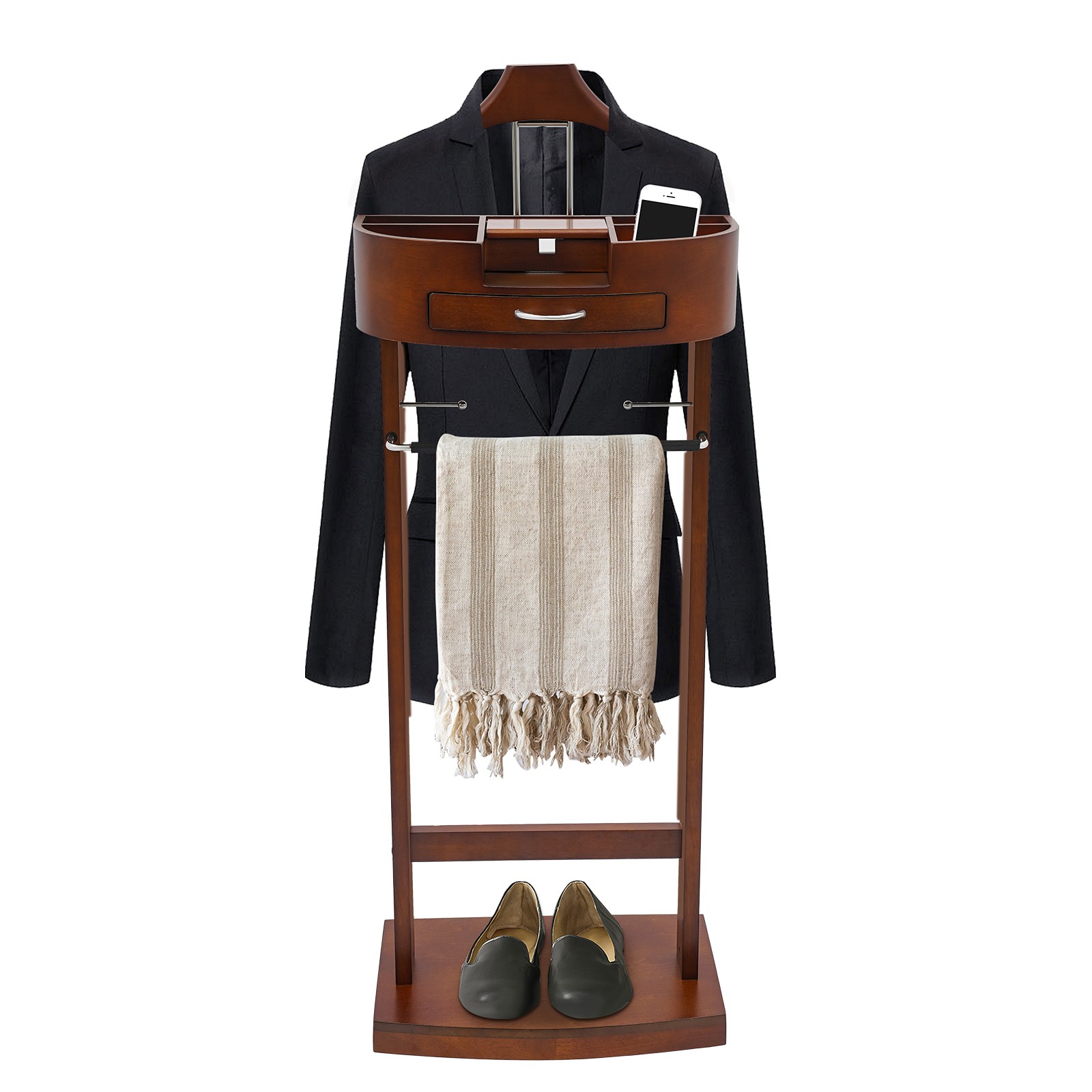 Free Standing Wood Suit Rack, Freestanding Clothing Valet Stand, Valet Stand