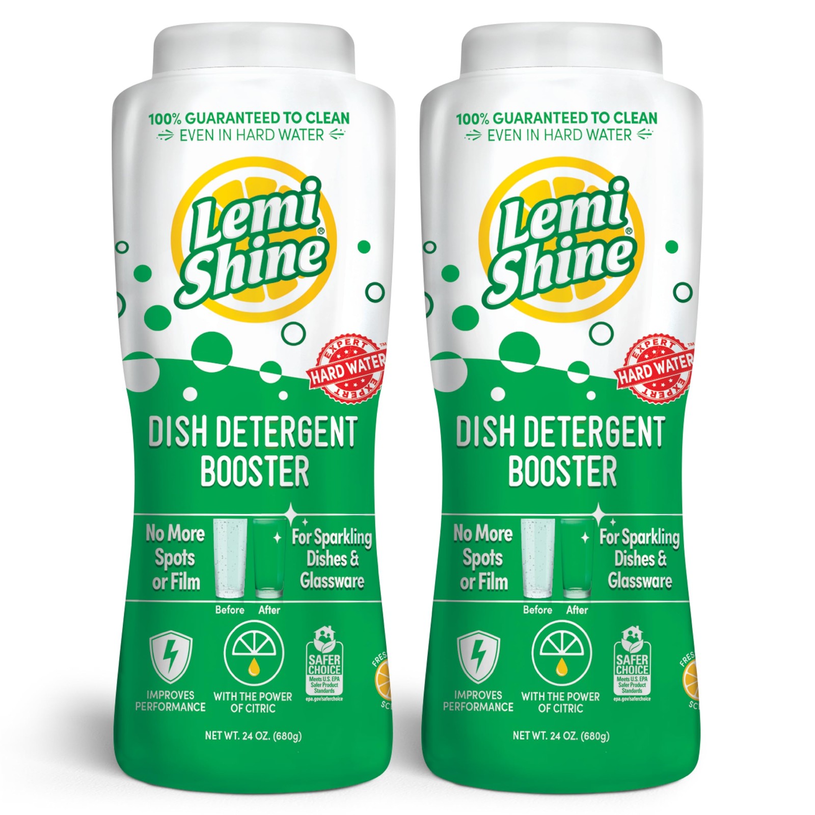 Lemi Shine Natural Dish Detergent Booster – Hard Water 24 Ounce (Pack of 2)