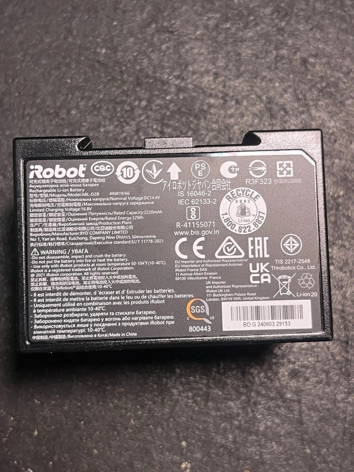 OEM Roomba High Capacity Lithium Battery ABL-D2b j7 i6 i3 i7+ i8 j5 i5 Open Box